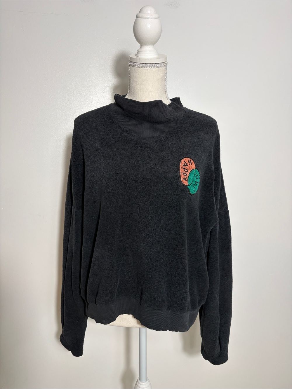Bobo Choses Black Cozy Mock Neck Sweatshirt with Contrast Patch